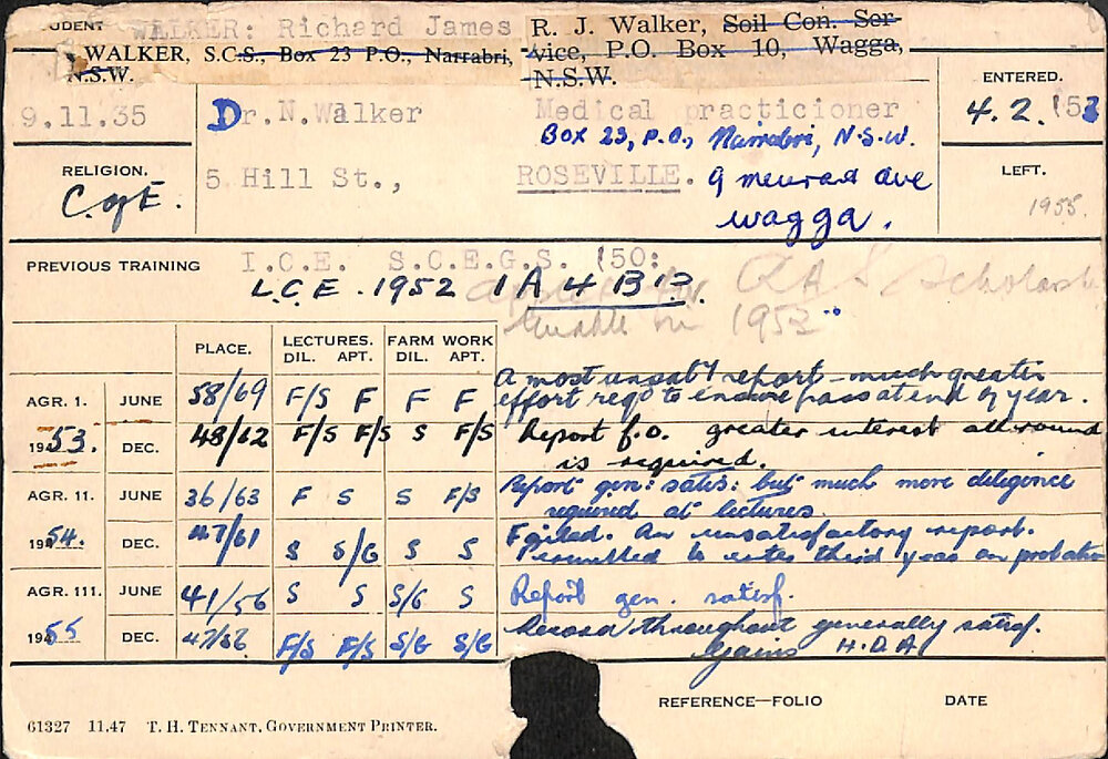 WALKER, Richard James (Hawkesbury Diploma of Agriculture (HDA))