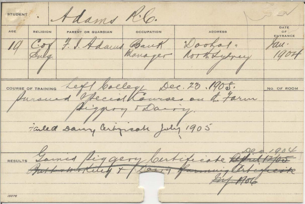 ADAMS, R G (Certificate - Piggery)