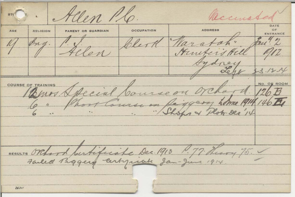 ALLEN, P C (Certificate - Orchard)