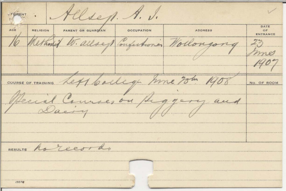 ALLSEP, A J (Special Courses - Piggery &amp; Dairy)