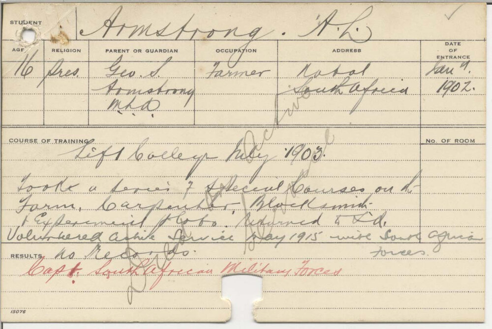 ARMSTRONG, Athol L (Series of Special Courses - Farm, Carpenter, Blacksmith, &amp; Experimental Plots)