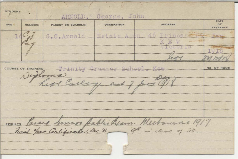 ARNOLD, George John (First Year Certificate - Agriculture)