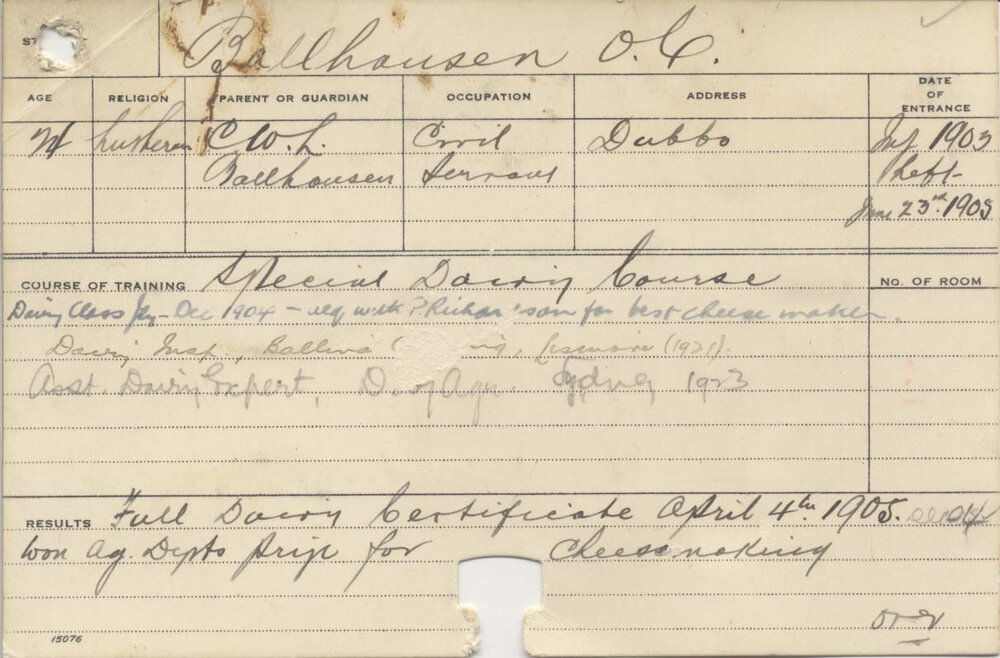 BALLHAUSEN, O C (Hawkesbury Diploma in Dairying (HDD))