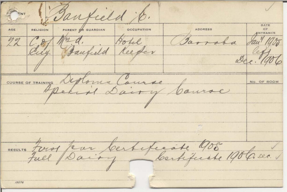 BANFIELD, Claude (Hawkesbury Diploma in Dairying (HDD))