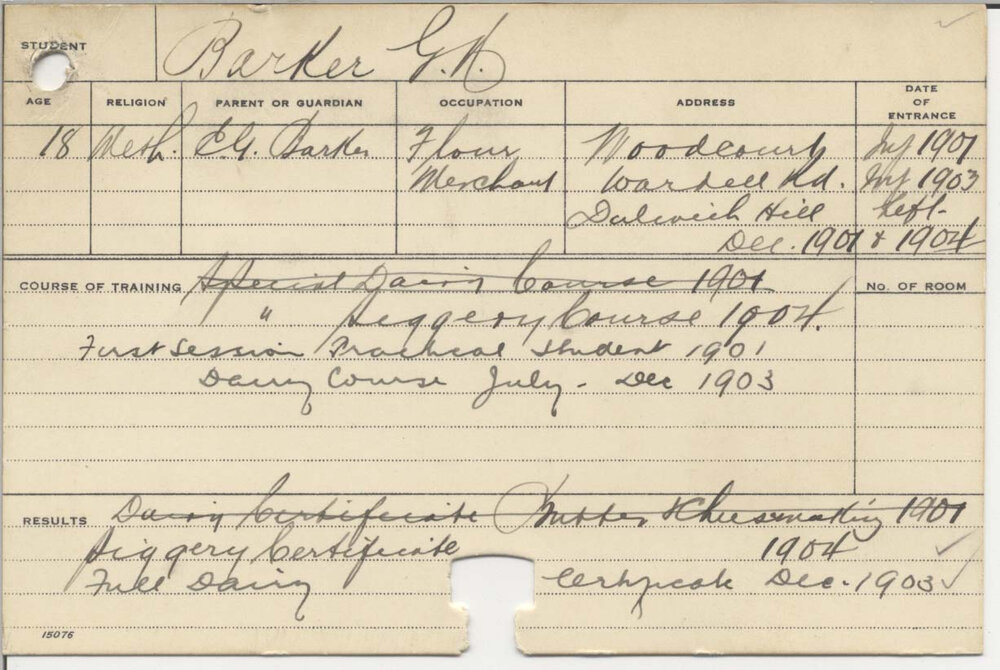 BARKER, G Norman (Certificate - Dairy &amp; Certificate - Piggery)