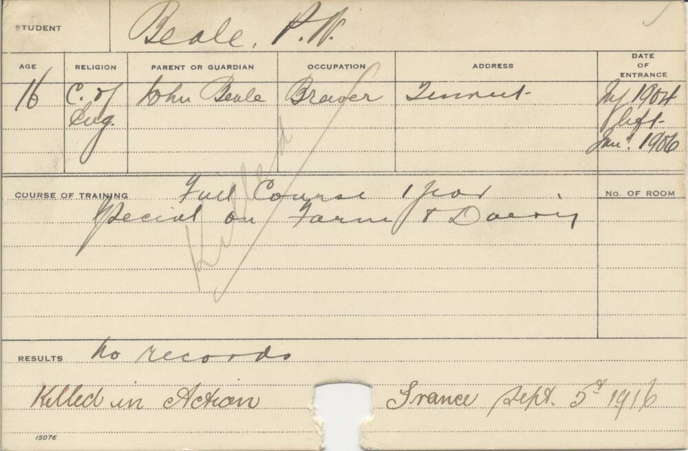 BEALE, P W (Hawkesbury Diploma of Agriculture (HDA) (First Year Certificate), Special Courses - Farm &amp; Dairy)