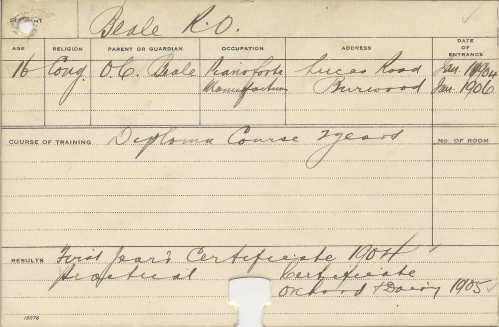 BEALE, Rupert O (Hawkesbury Diploma of Agriculture (HDA) (First yearss certificate), Practical Courses - Orchard &amp; Dairy)