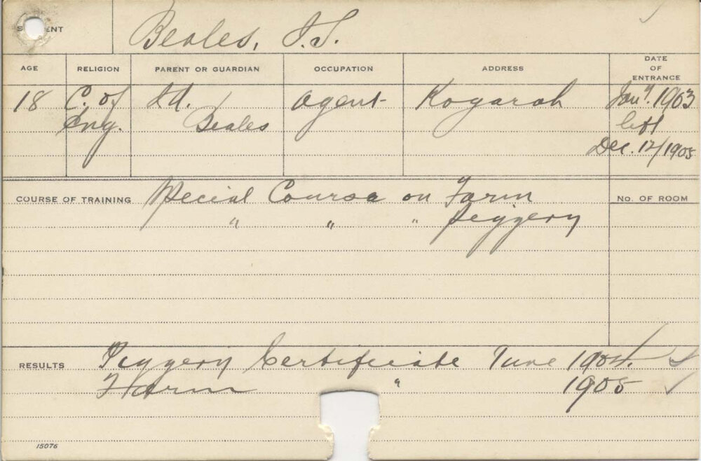 BEALES, J S (Certificate - Piggery &amp; Farm)