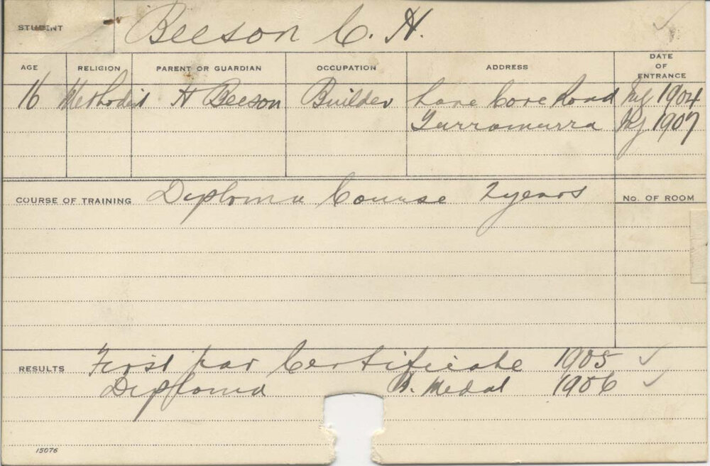 BEESON, C H (Hawkesbury Diploma of Agriculture (HDA))