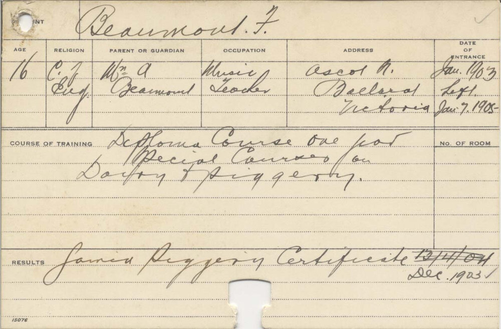 BEAUMONT, F (Certificate - Piggery)