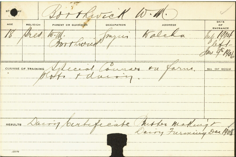 BORTHWICK, WM (Special Course - Farms and Plots and Dairy)