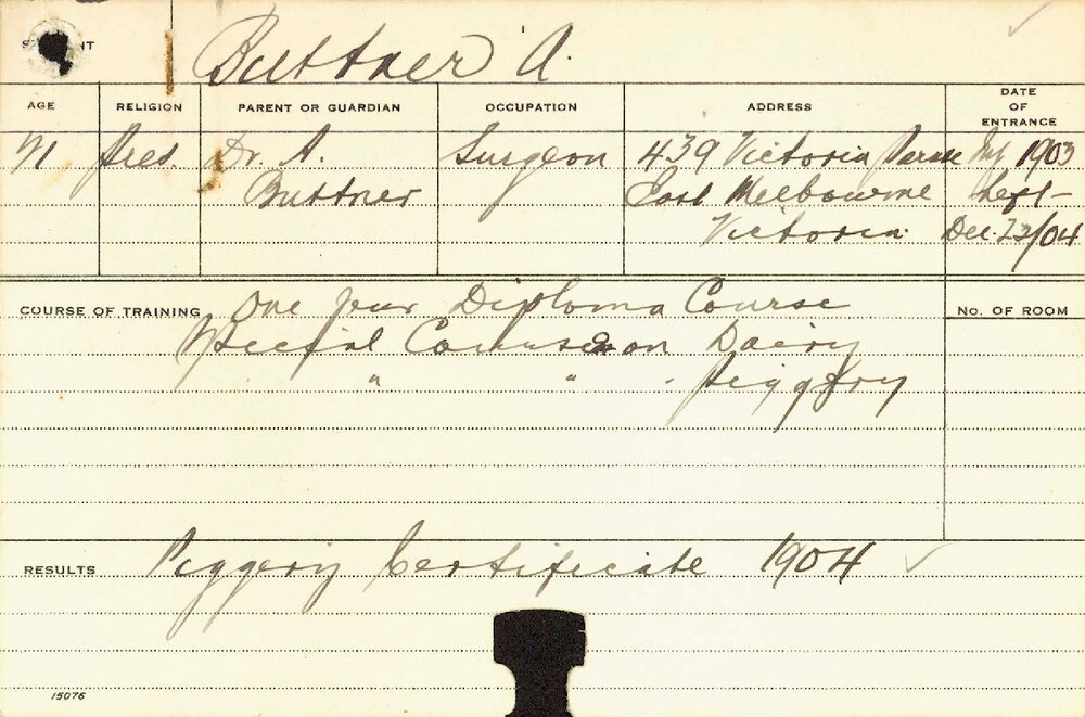 BUTTNER, Alexander B (Hawkesbury Diploma of Agriculture (HDA) &amp; Special Courses - Dairy &amp; Piggery)