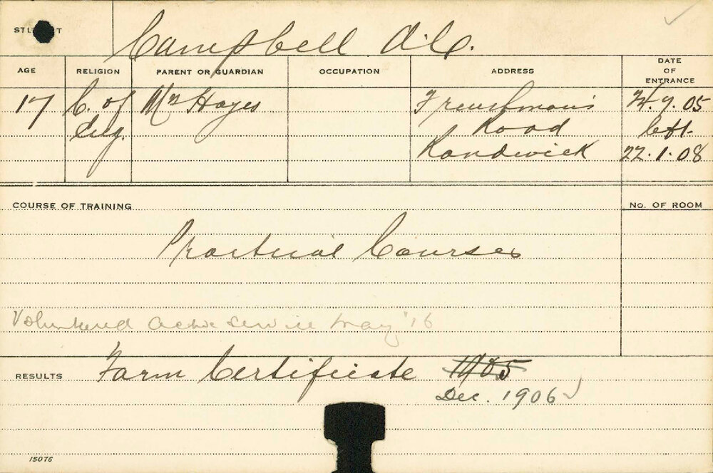 CAMPBELL, AC (Practical Course &amp; Certificate - Farm)