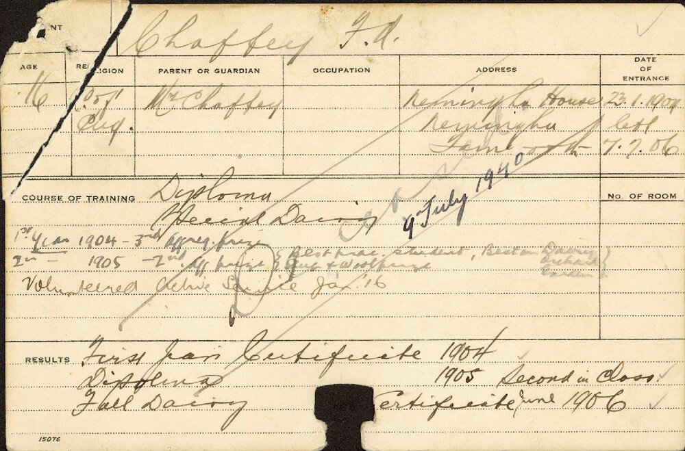 CHAFFEY, Frank Augustus (Hawkesbury Diploma of Agriculture (HDA) &amp; Certificate - Dairy)