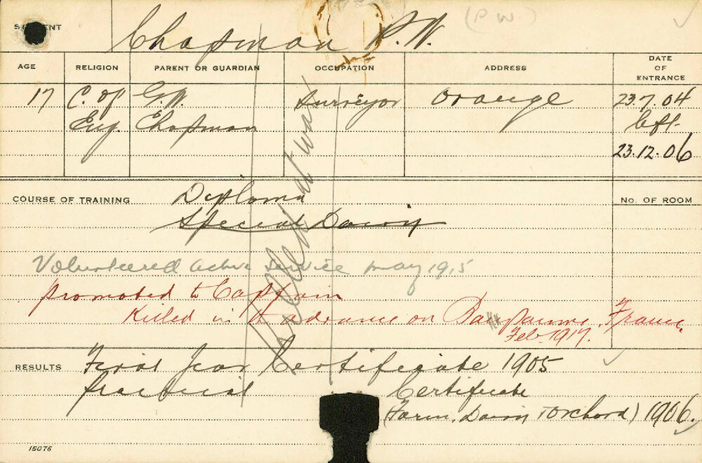 CHAPMAN, PW (Hawkesbury Diploma of Agriculture (HDA) &amp; Certificate - Farm, Dairy &amp; Orchard)