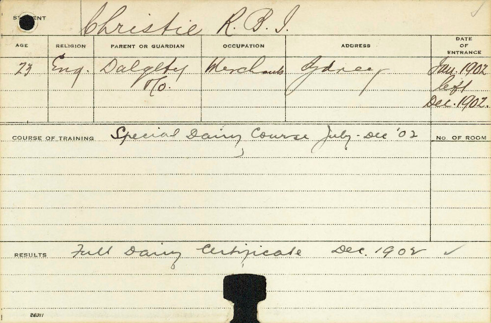 CHRISTIE, RBI (Special Course - Dairy)