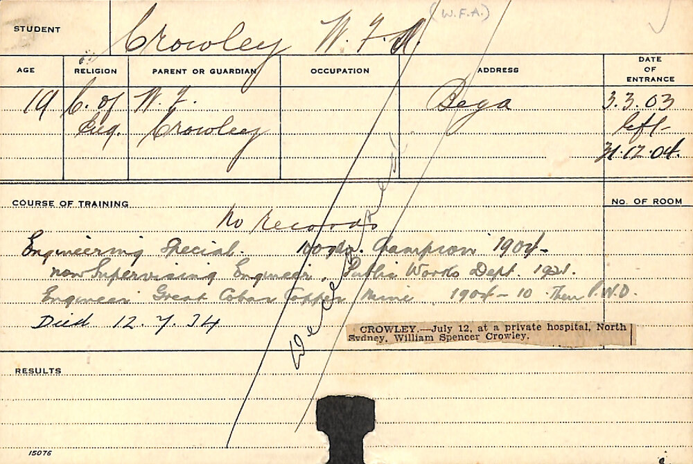 CROWLEY, WFA (Special Course - Engineering)