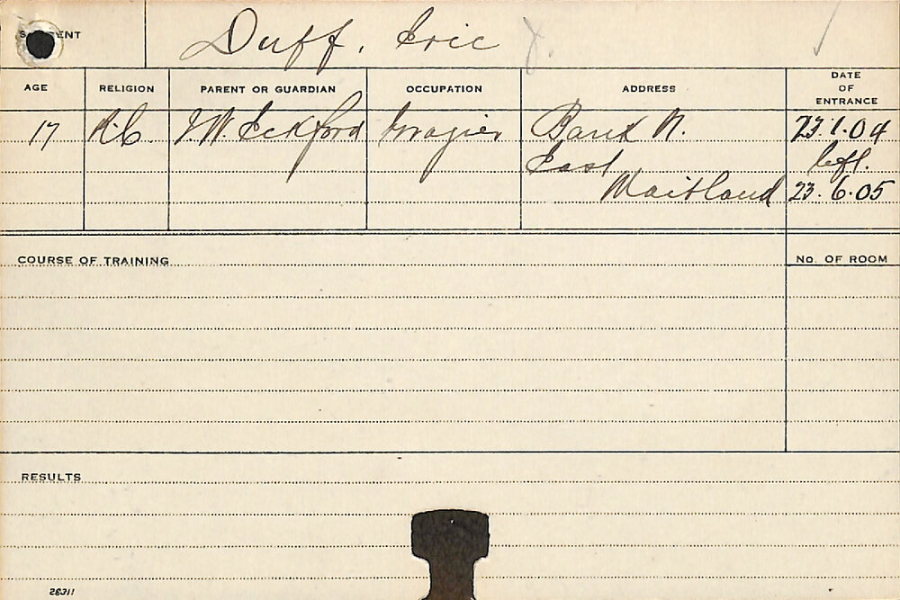 DUFF, Eric (Course Not Identified)