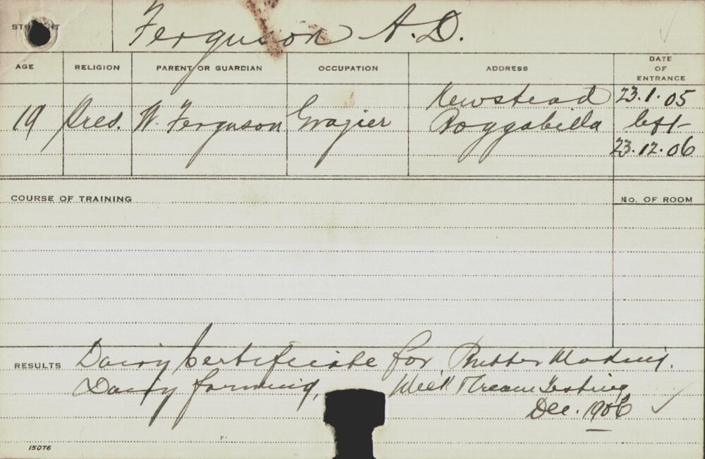 FERGUSON, AD (Certificate - Butter Making &amp; Dairy)