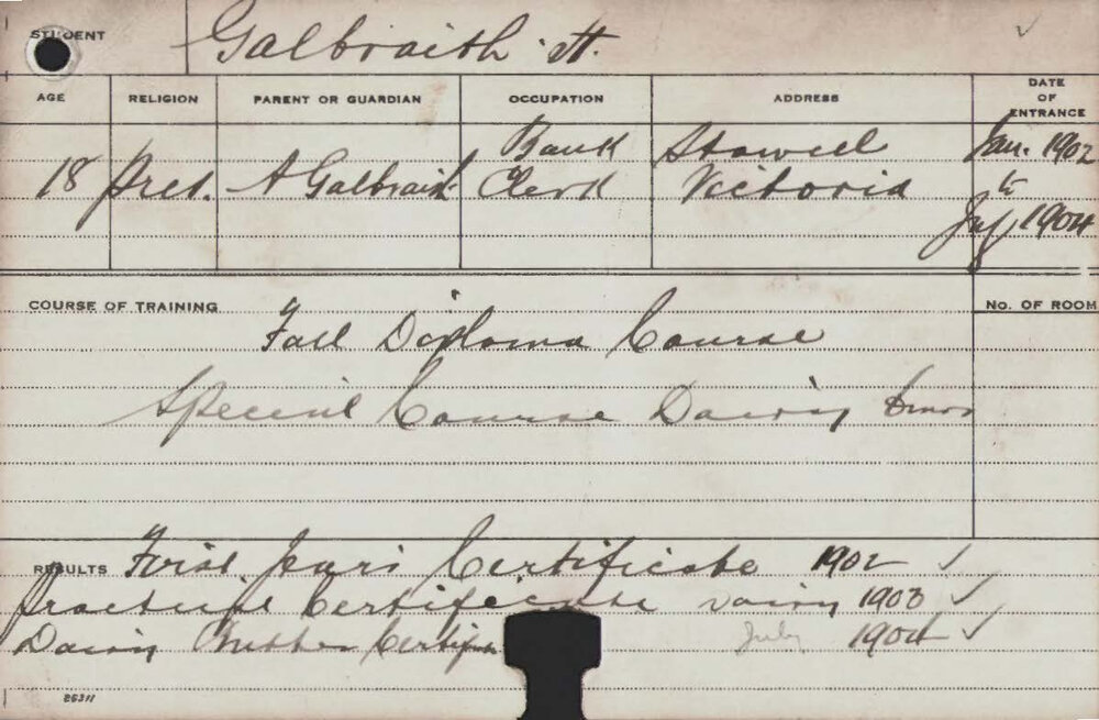 GALBRAITH, H (Hawkesbury Diploma of Agriculture (HDA) (First Year Certificate) &amp; Certificate - Dairy, Butter &amp; Practical)