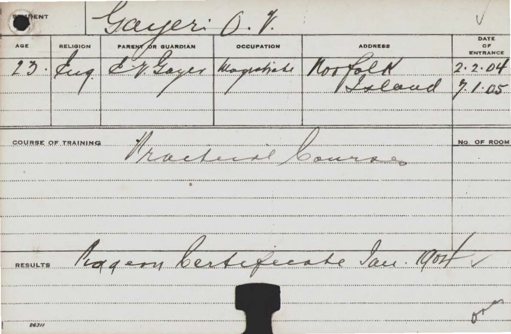 GAYER, OV (Short Course - Practical &amp; Piggery)