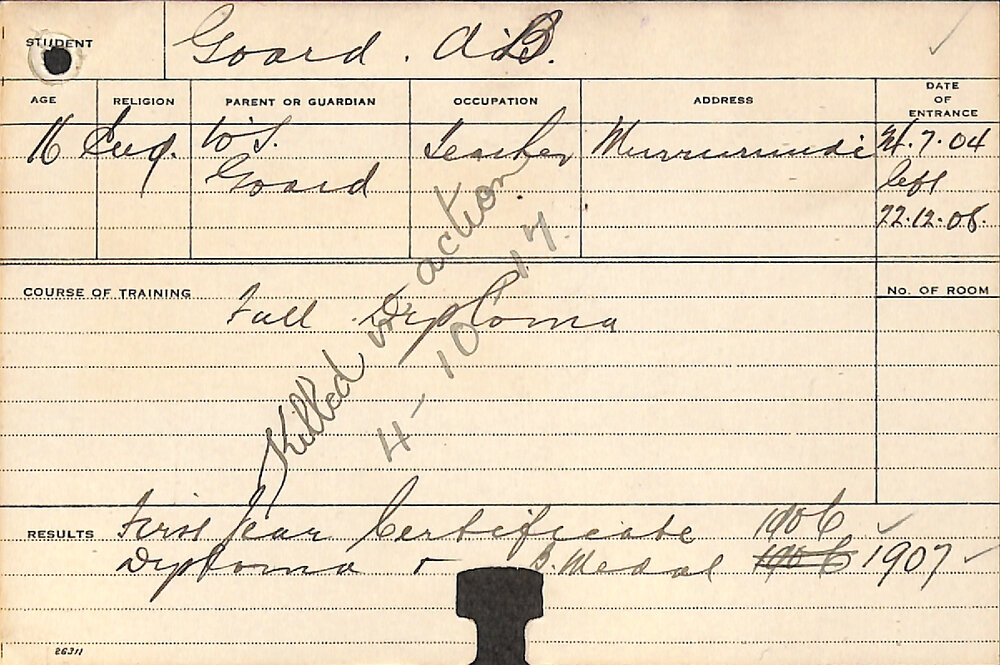 GOARD, Arthur B (Full Diploma Course)