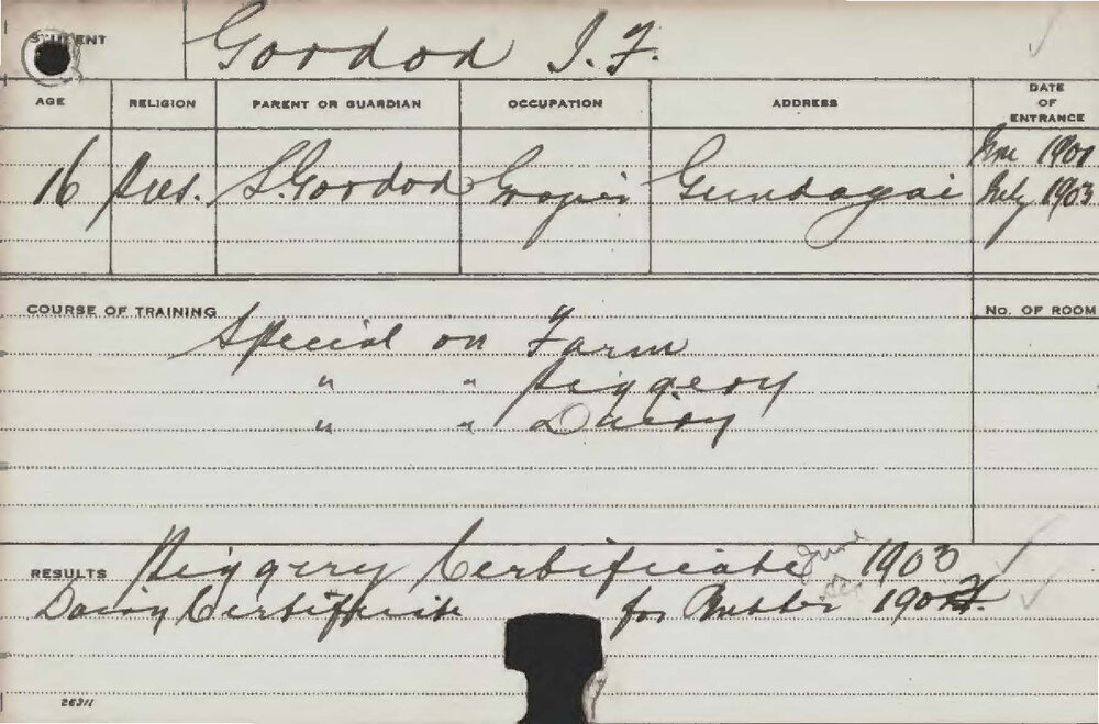 GORDON, JF (Special course - Dairy and Piggery &amp; Farm)