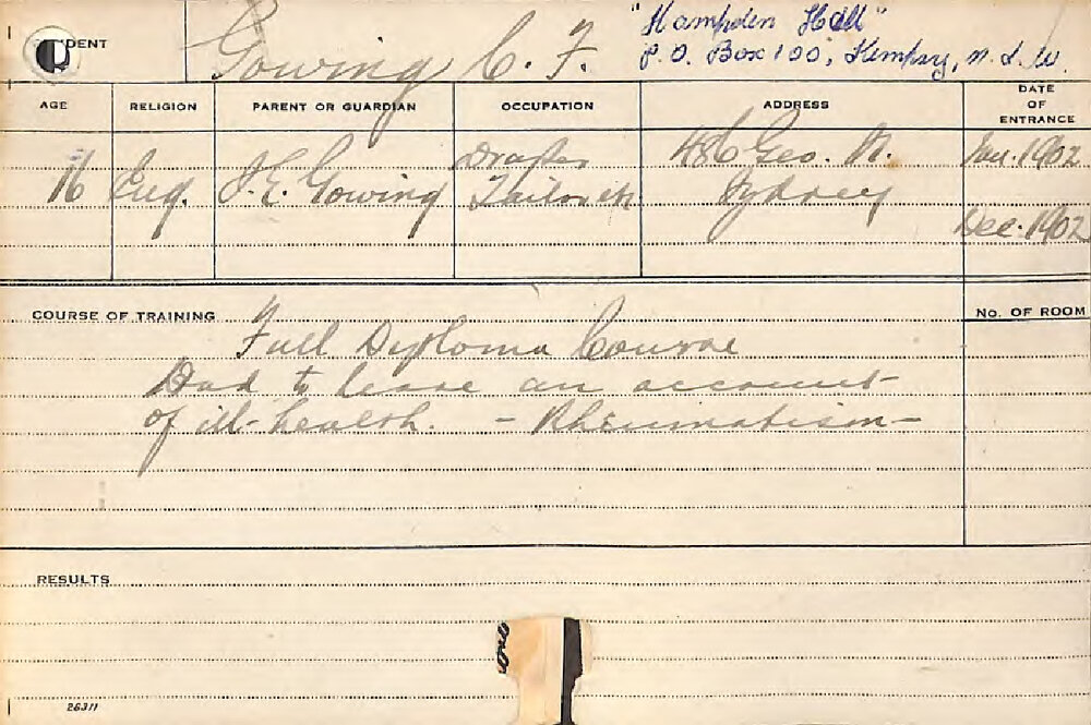 GOWING, Cranley F (Full Diploma Course)