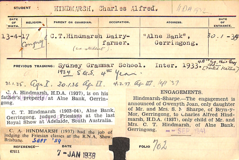 HINDMARSH, Charles Thomas (Practical Experimental Plots &amp; Dairy Farming)