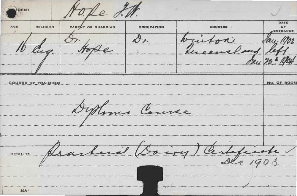 HOPE, TW (Diploma Course &amp; Practical Dairy)