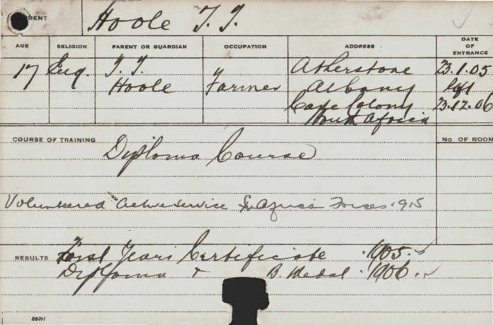 HOOLE, T Tamplin (Diploma)