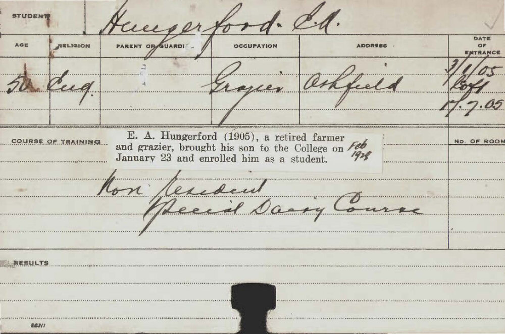 HUNGERFORD, EA (Short course - Dairy)