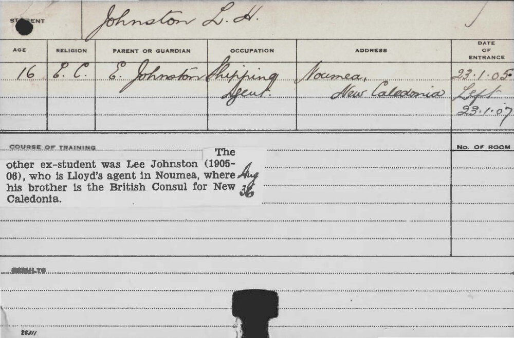 JOHNSTON, LH (Diploma?)