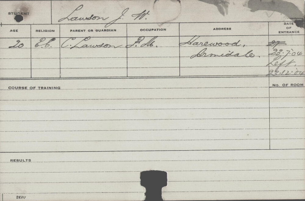 LAWSON, JW (Course Not Identified)