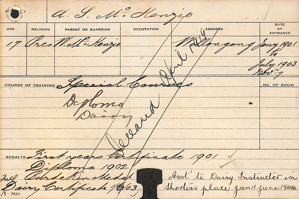 MCKENZIE, AS (Hawkesbury Diploma in Dairy (HDD)/ Special Courses)