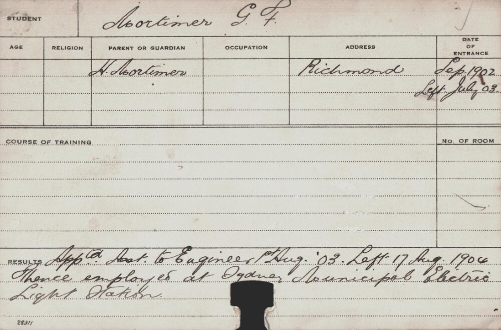 MORTIMER, GF (Course Not Identified)