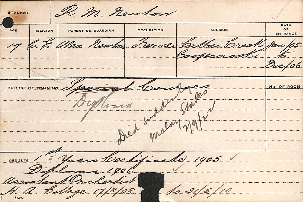 NEWTON, Roy M (Hawkesbury Diploma of Agriculture (HDA))