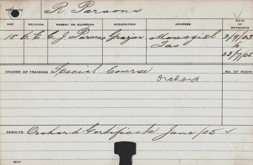 PARSONS, Russell (Special Course - Orchard)