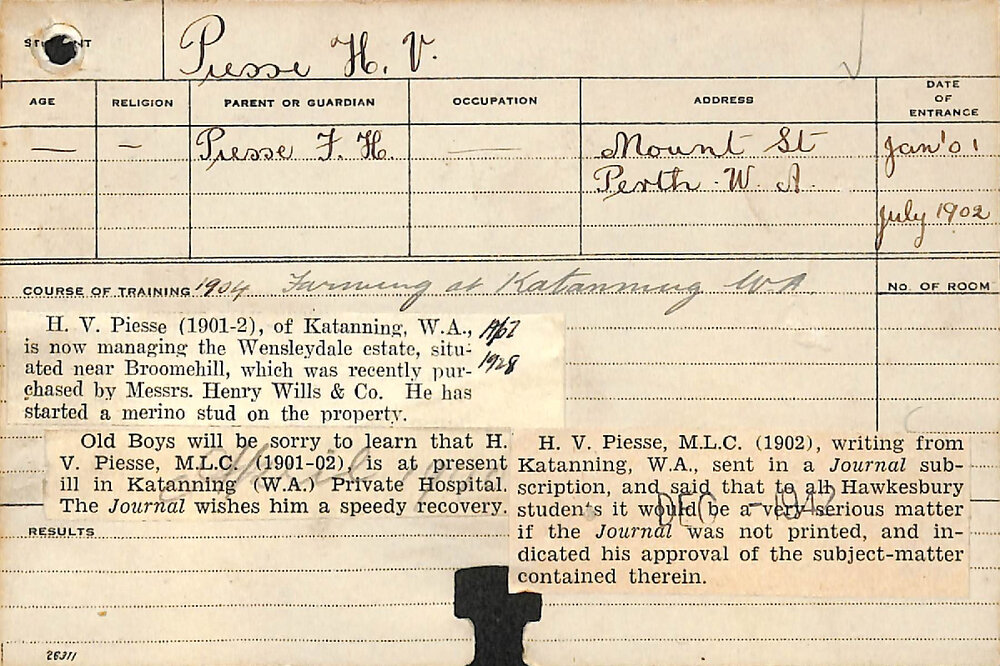 PIESSE, Harold Vivian (Agriculture?)