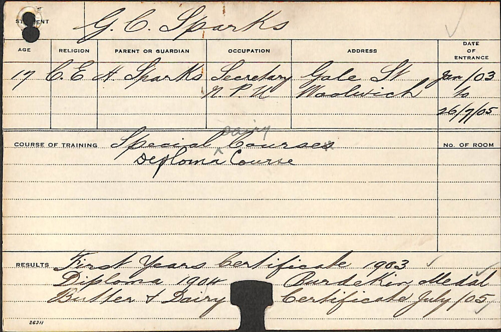 Sparks, Glen C (Special Course - Dairy/ Diploma Course)