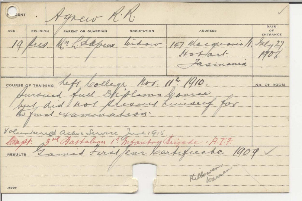 AGREW, Rupert Reid (First Year Certificate)