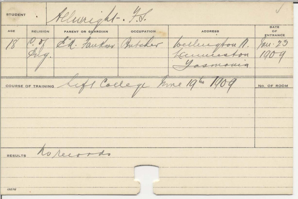 ALLWRIGHT, FS (Course Not Identified)