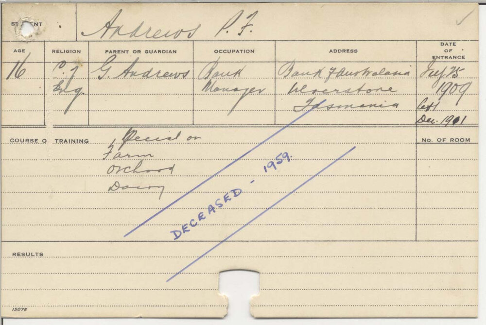 ANDREWS, Perry F (Special Courses - Farm Orchard Dairy)