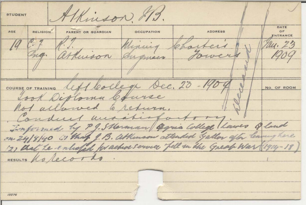 ATKINSON, J B (Hawkesbury Diploma of Agriculture (HDA))