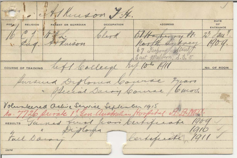 ATKINSON, Thomas Humphrey (Tom) (Hawkesbury Diploma of Agriculture (HDA) &amp; Certificate - Dairy)