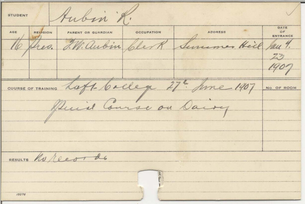 AUBIN, Reginald Stanley (Reg) (Special Course - Dairy)