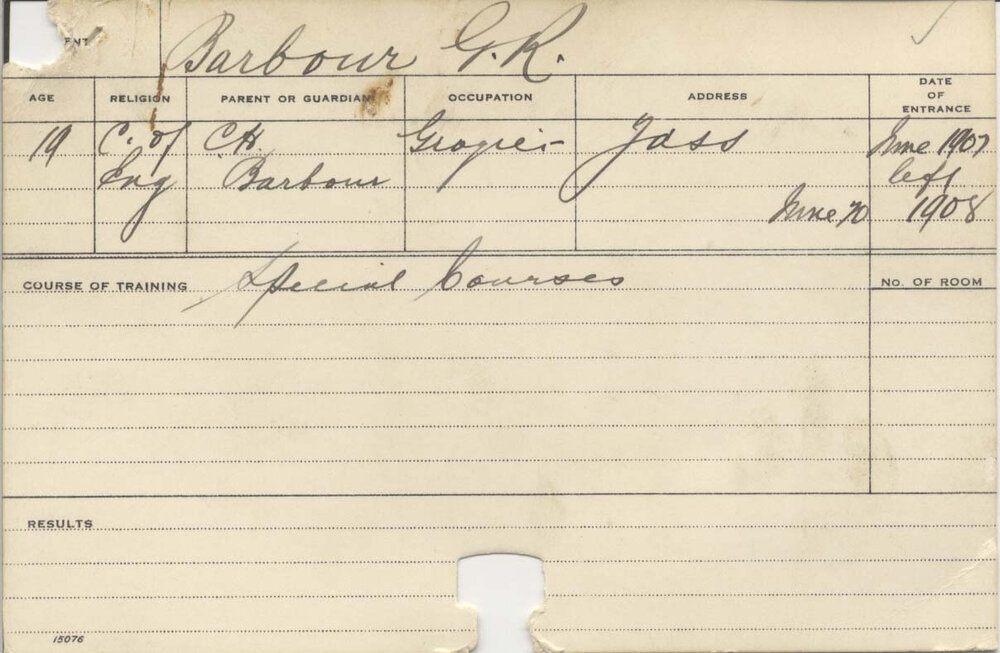 BARBOUR, G R (Special Courses)