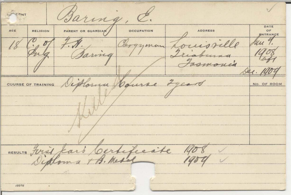 BARING, Ernest (Hawkesbury Diploma of Agriculture (HDA))