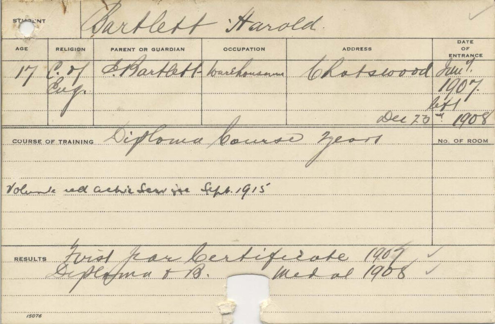 BARTLETT, Harold (Hawkesbury Diploma in Agriculture (HDA))