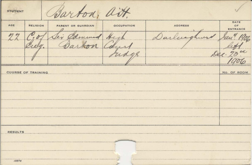 BARTON, Arnold Hubert (Course Not Identified)